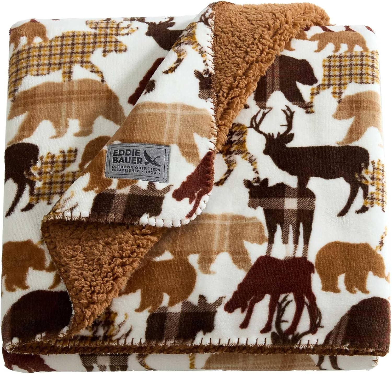 Oversized Beige Throw Pillow — 50" — Animal Plaid Brown