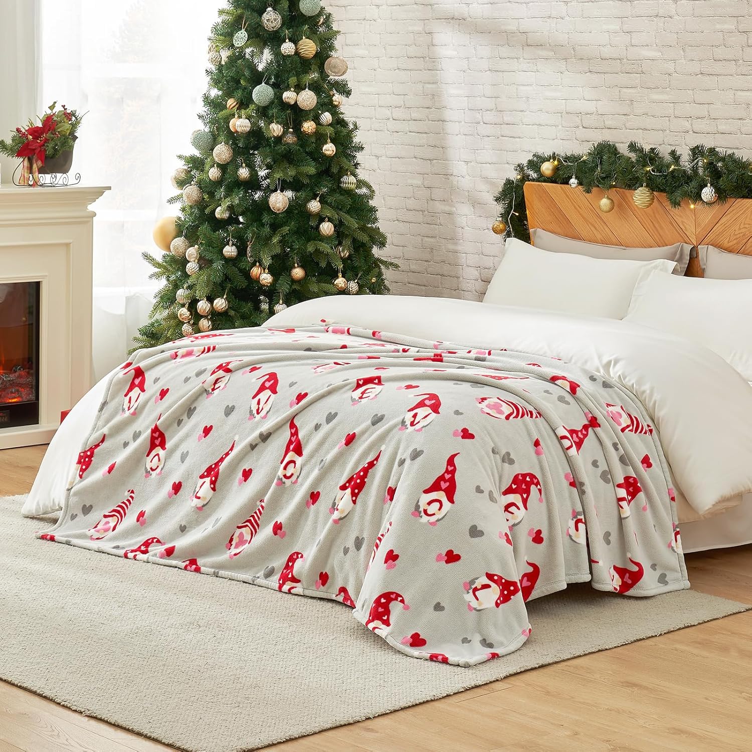 Beige Throw Pillow — 50" — Gnome Love Heart