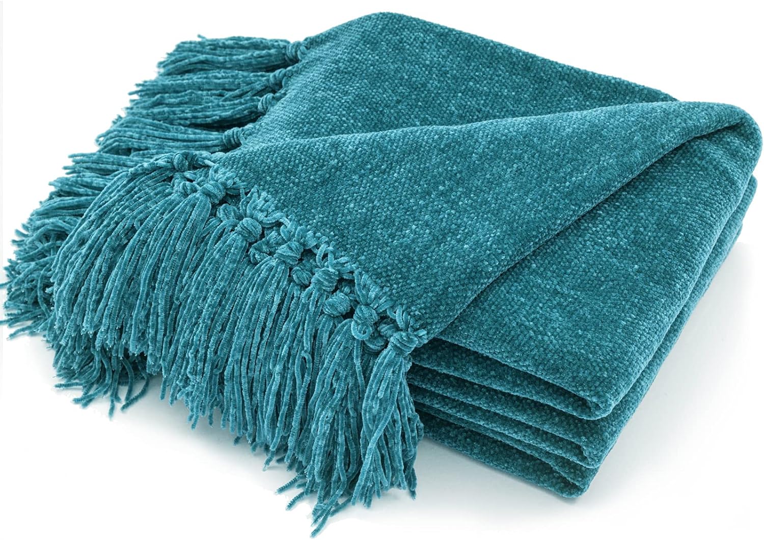 Chenille Boho Beige Throw Pillow — 50" — Teal