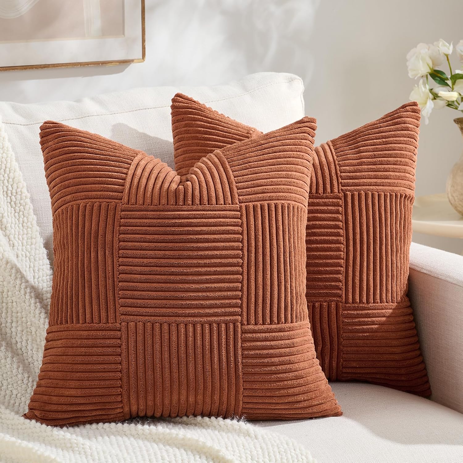 Boho Beige Throw Pillow Cover — 2-Light — 18" x 18" (Pack of 2)