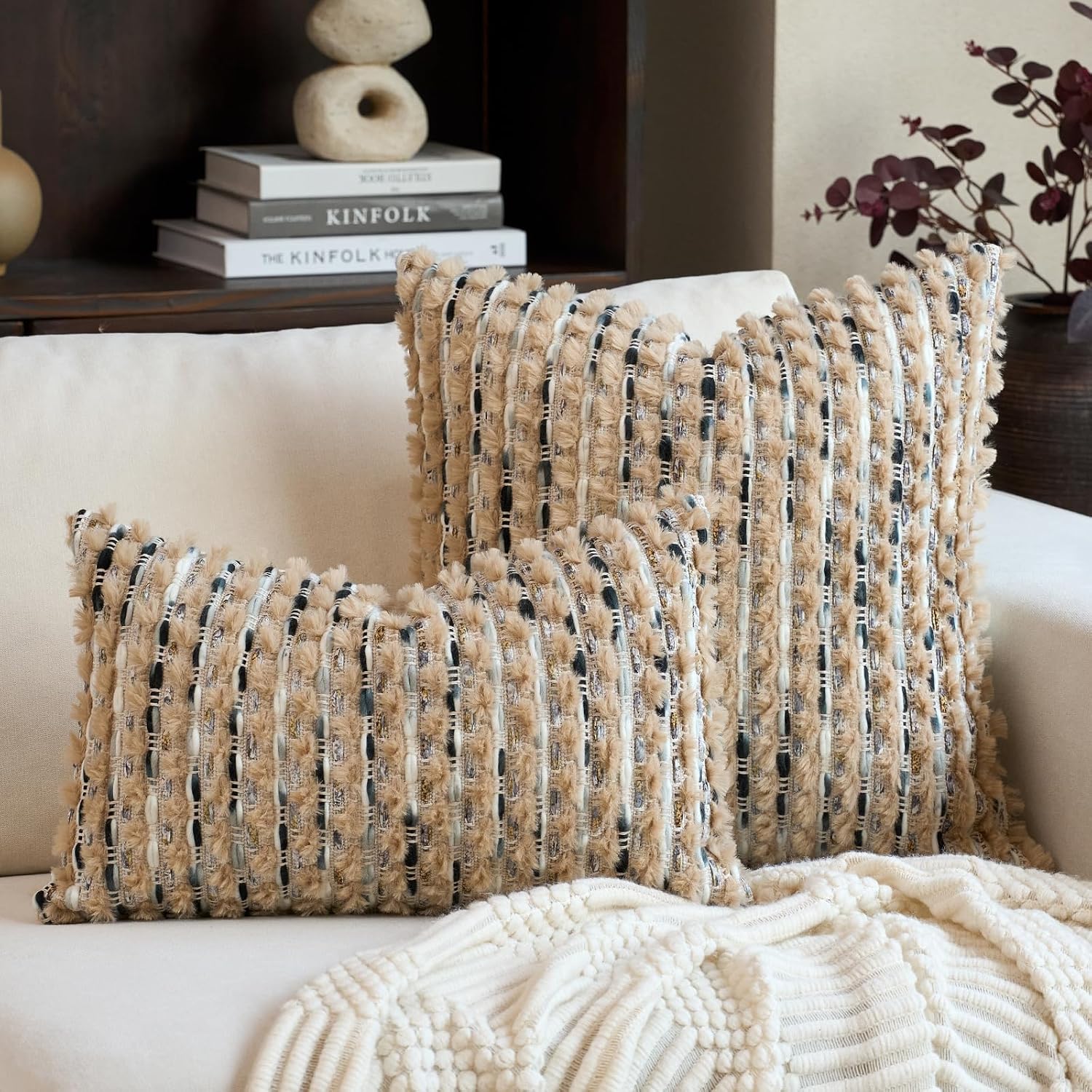 Tufted Boho Blue Throw Pillow Cover — 18" - View 5