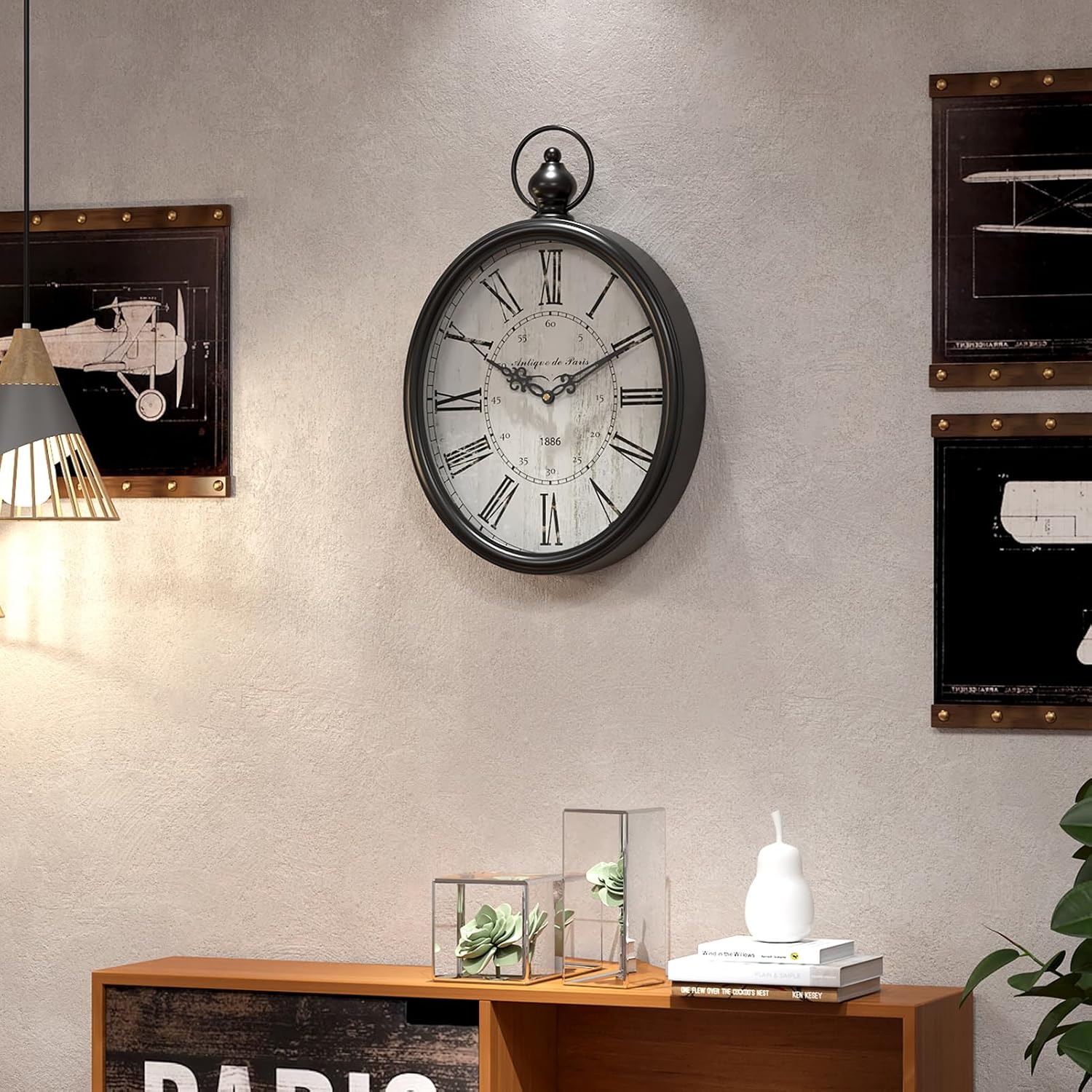 Battery Operated Farmhouse Black Wall Clock — 15.5" - View 5