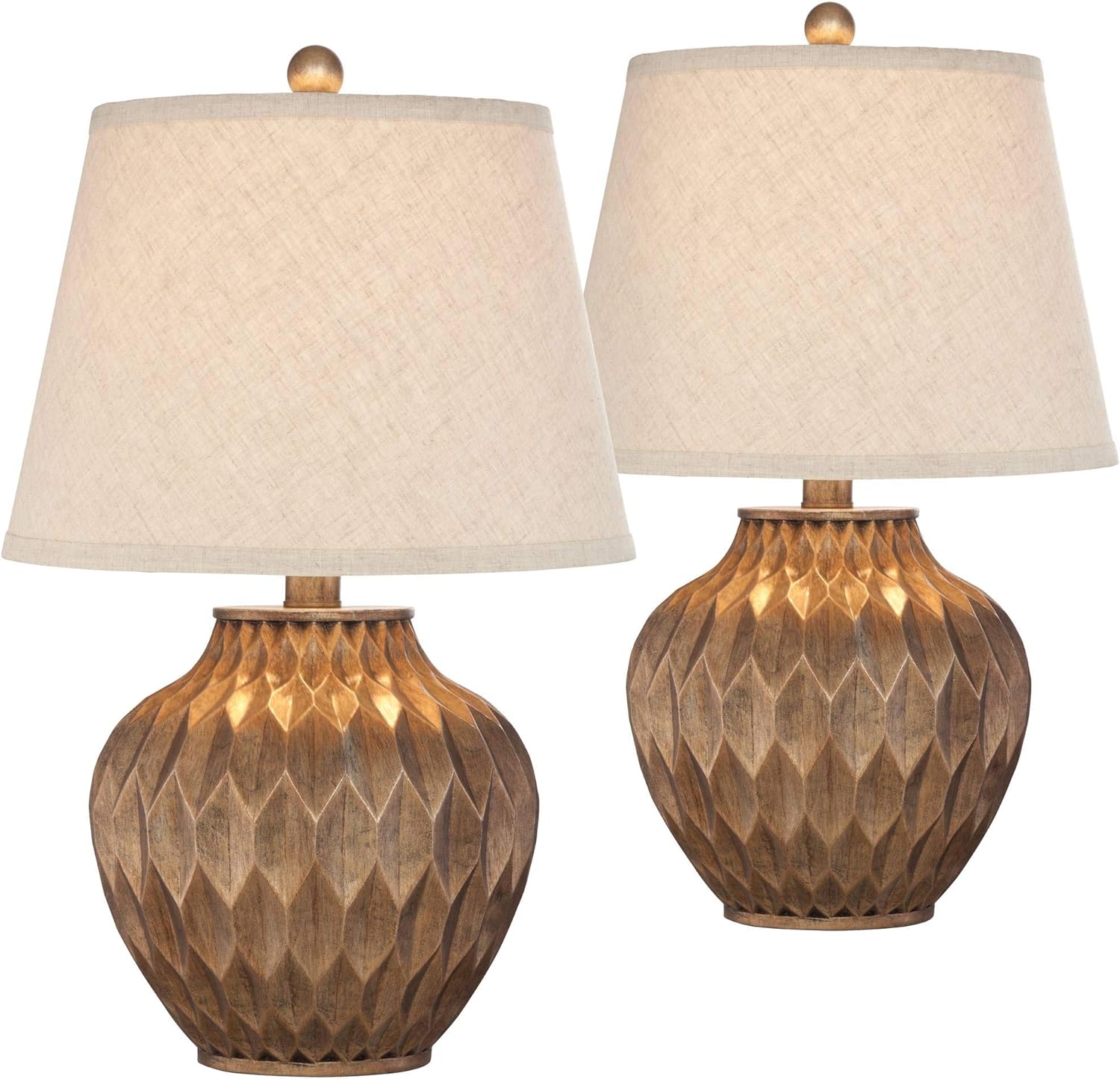 Modern Gold Table Lamp — 22" — Bronze - Set of 2