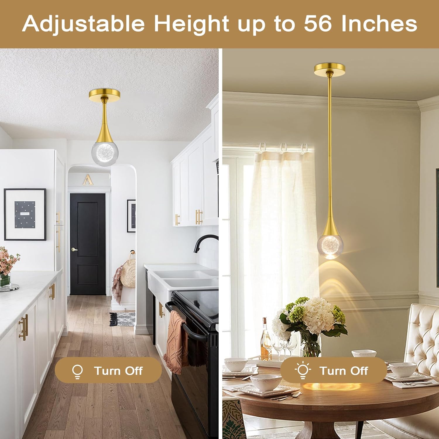 Dimmable Luxe Gold Pendant Light — 1-Light - View 4
