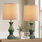 Linen Boho Black Bedside Lamp — 22" — E. Antique Green