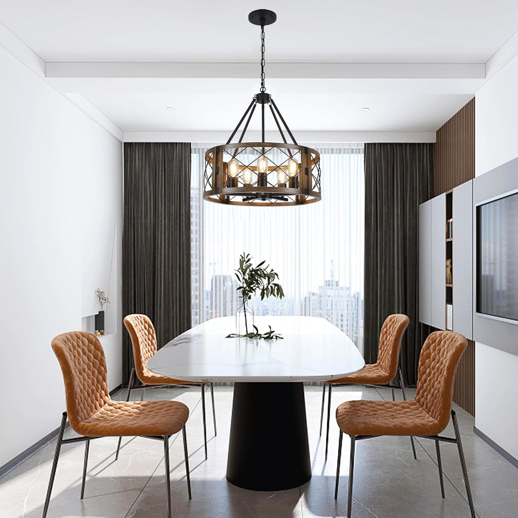 Adjustable Farmhouse Brown Chandelier — 5-Light - View 4
