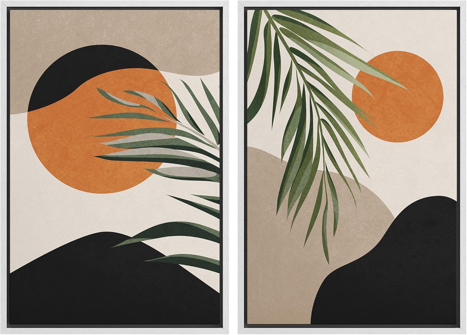Framed Mid-Century Fabric Wall Art — 16" — 24" x 36" x 2 Panels WHITE
