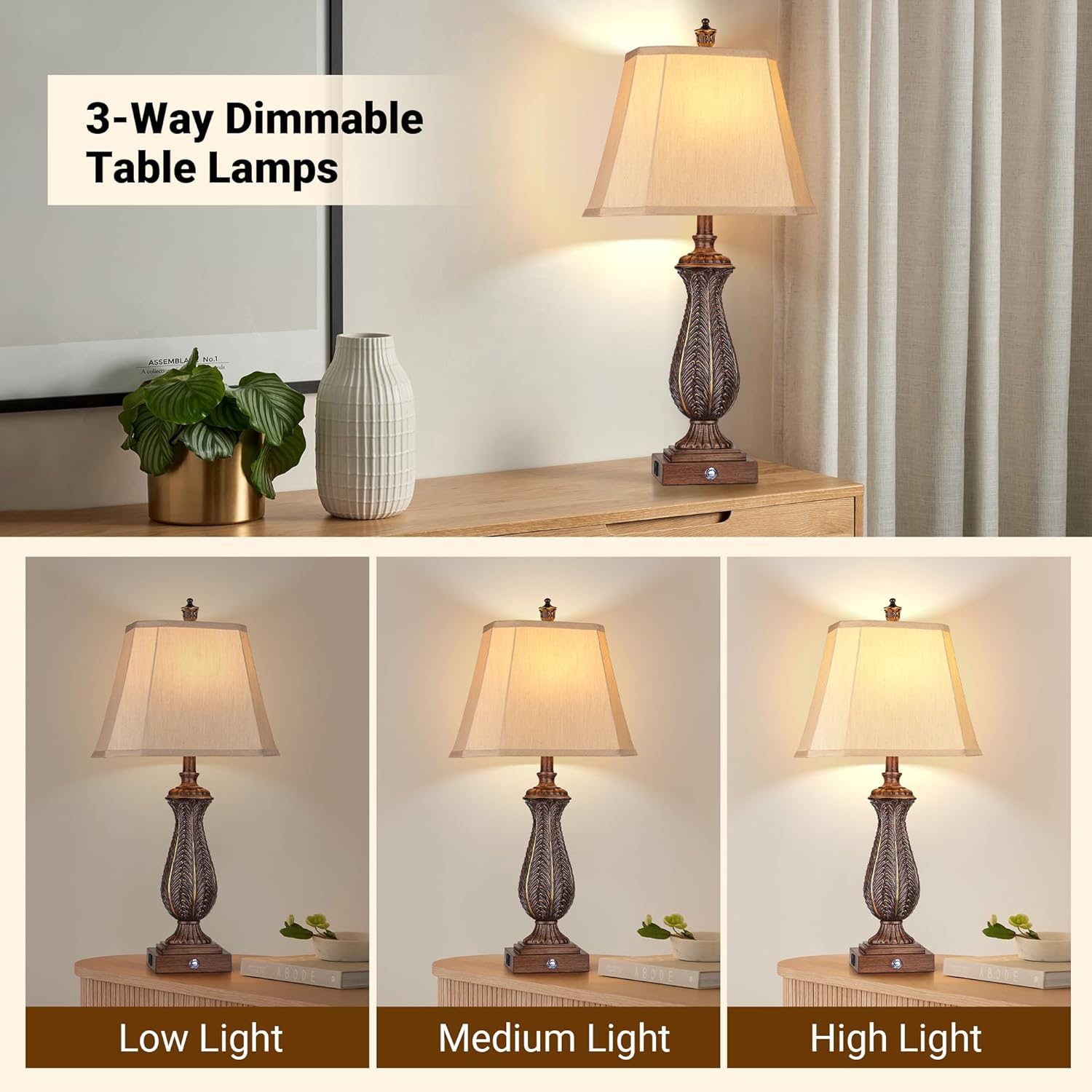 Dimmable Farmhouse Brown Bedside Lamp — 30" - View 3