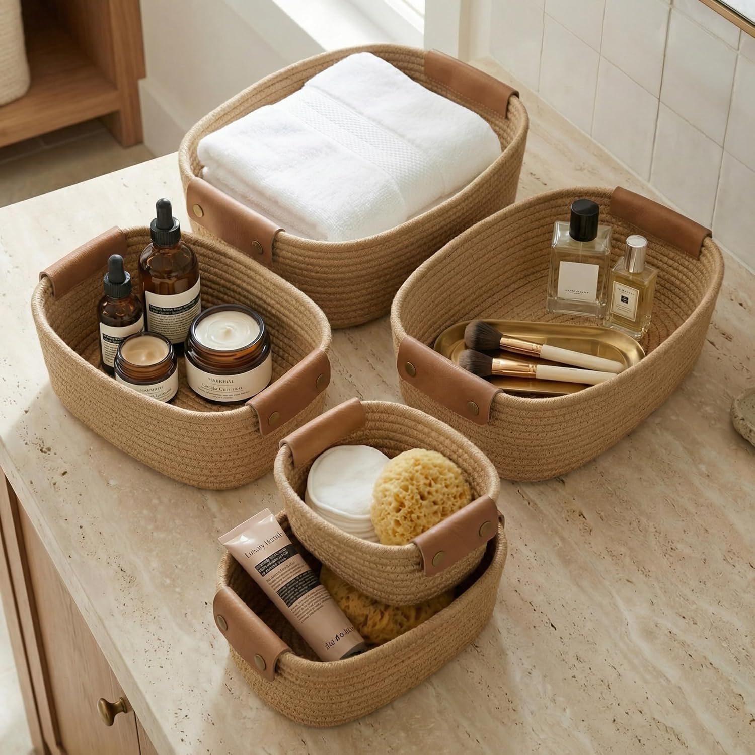 Beige Storage Bin — Set of 5 — Jute Brown