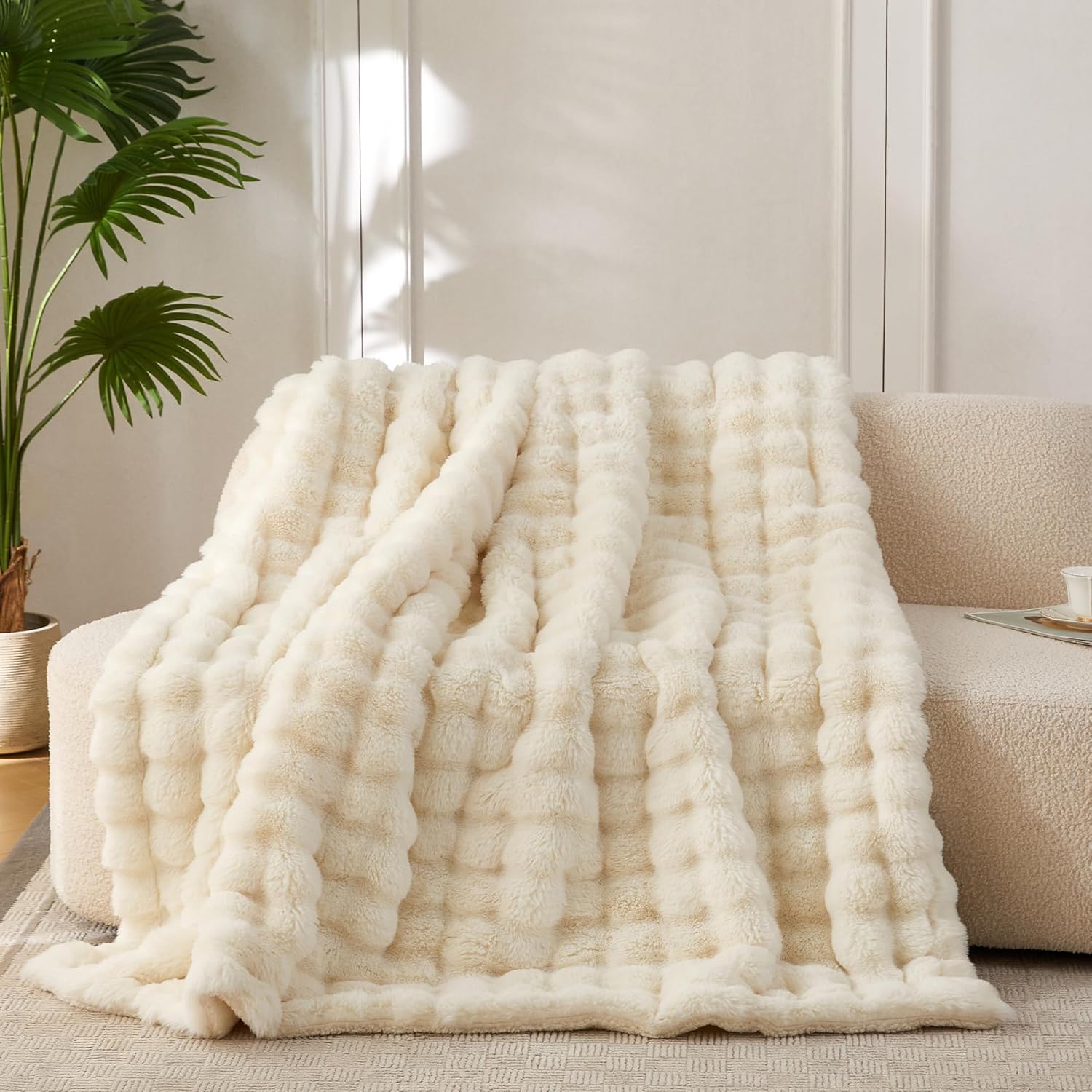 Beige Throw Pillow — 60" — Ivory White