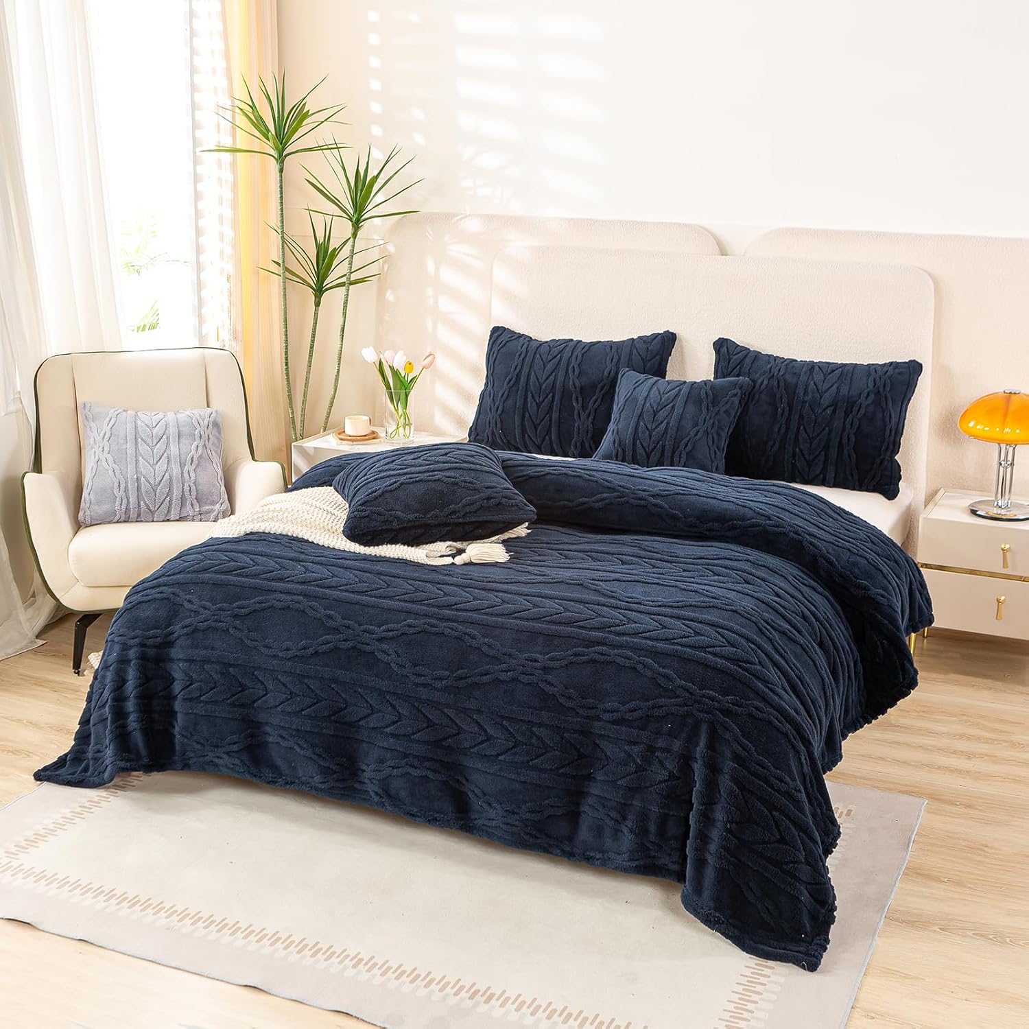 Beige Throw Pillow — 50" — Navy-(without Pillows)