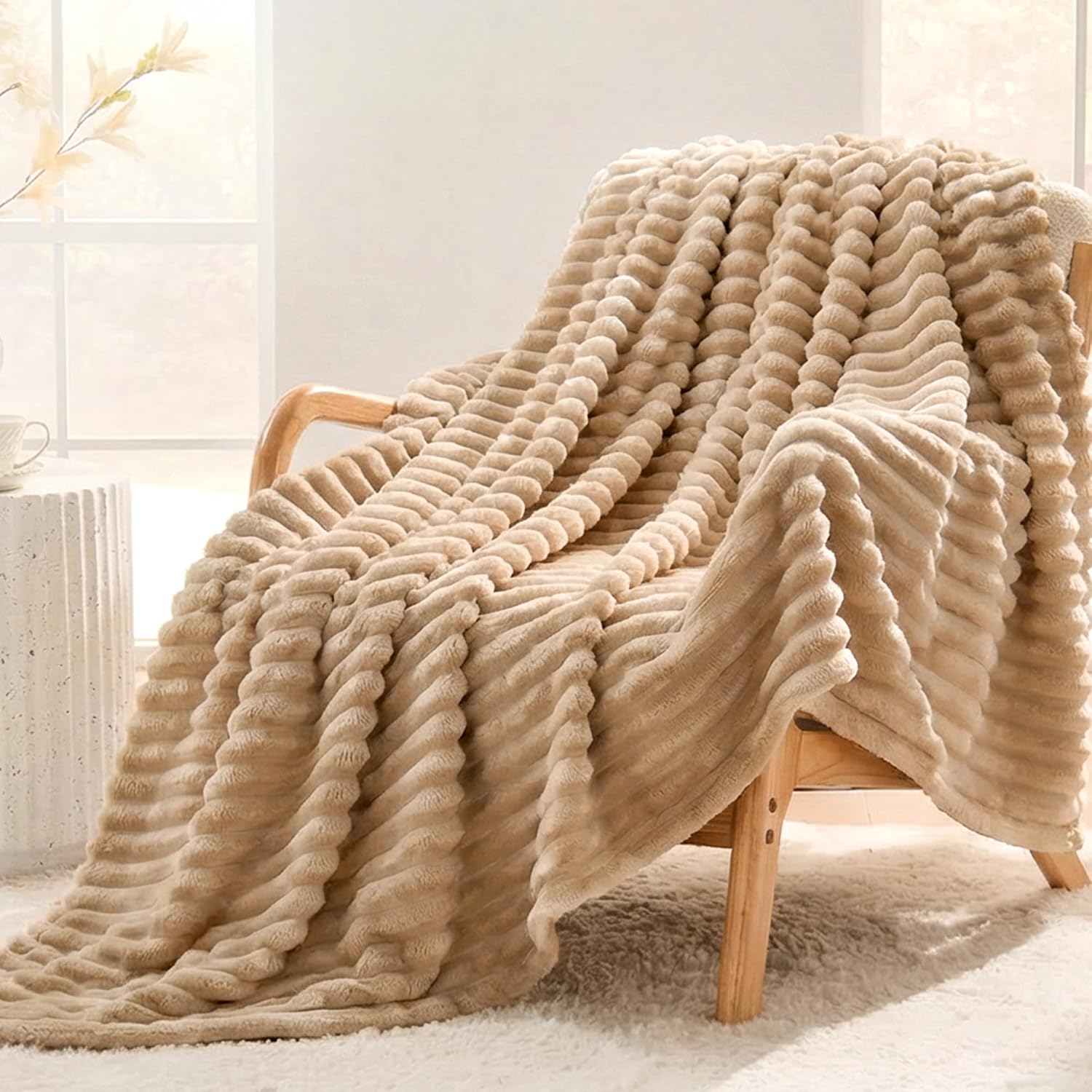 Beige Throw Pillow — 50" — Light Camel