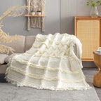 Fringed Boho Beige Throw Pillow — 50" - View 7