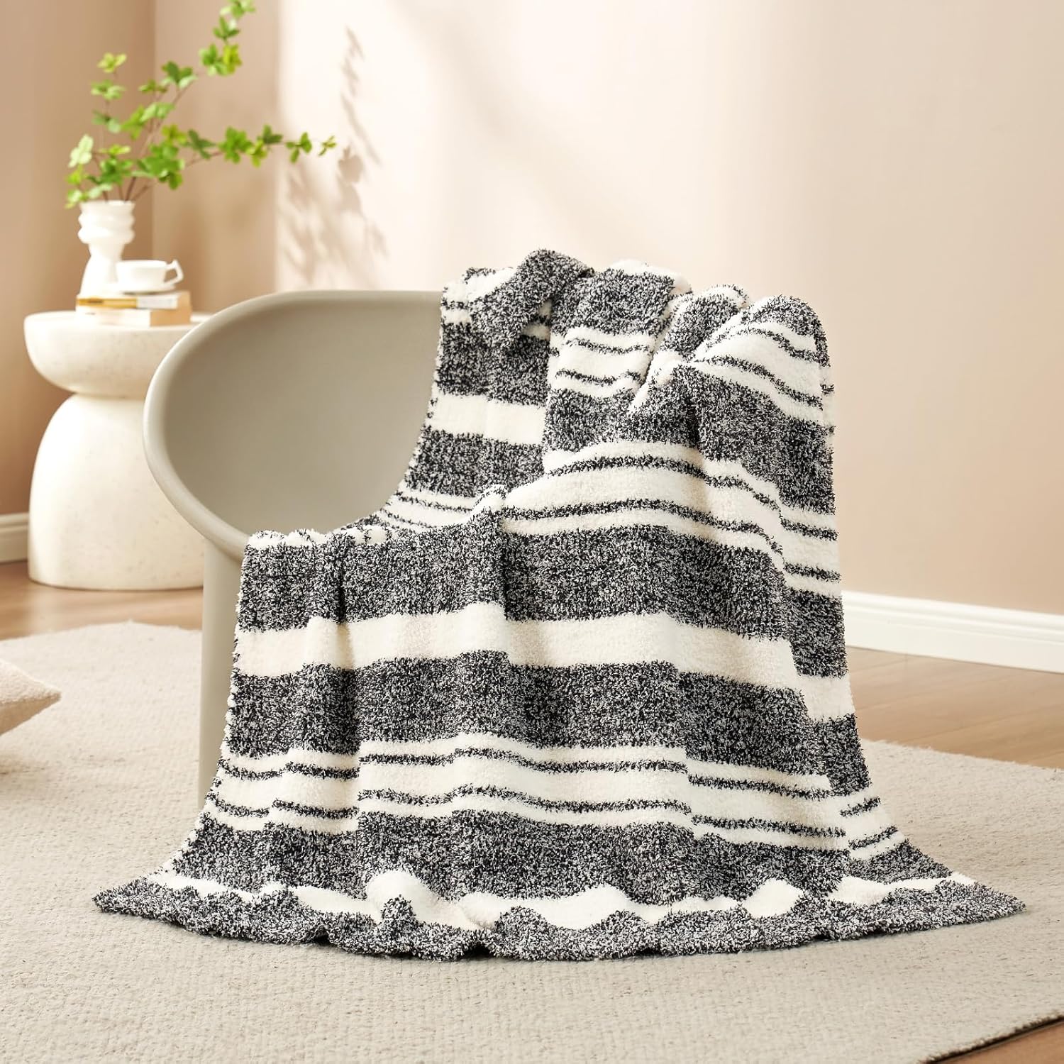Knit Beige Throw Pillow — 50" — Stripe Black