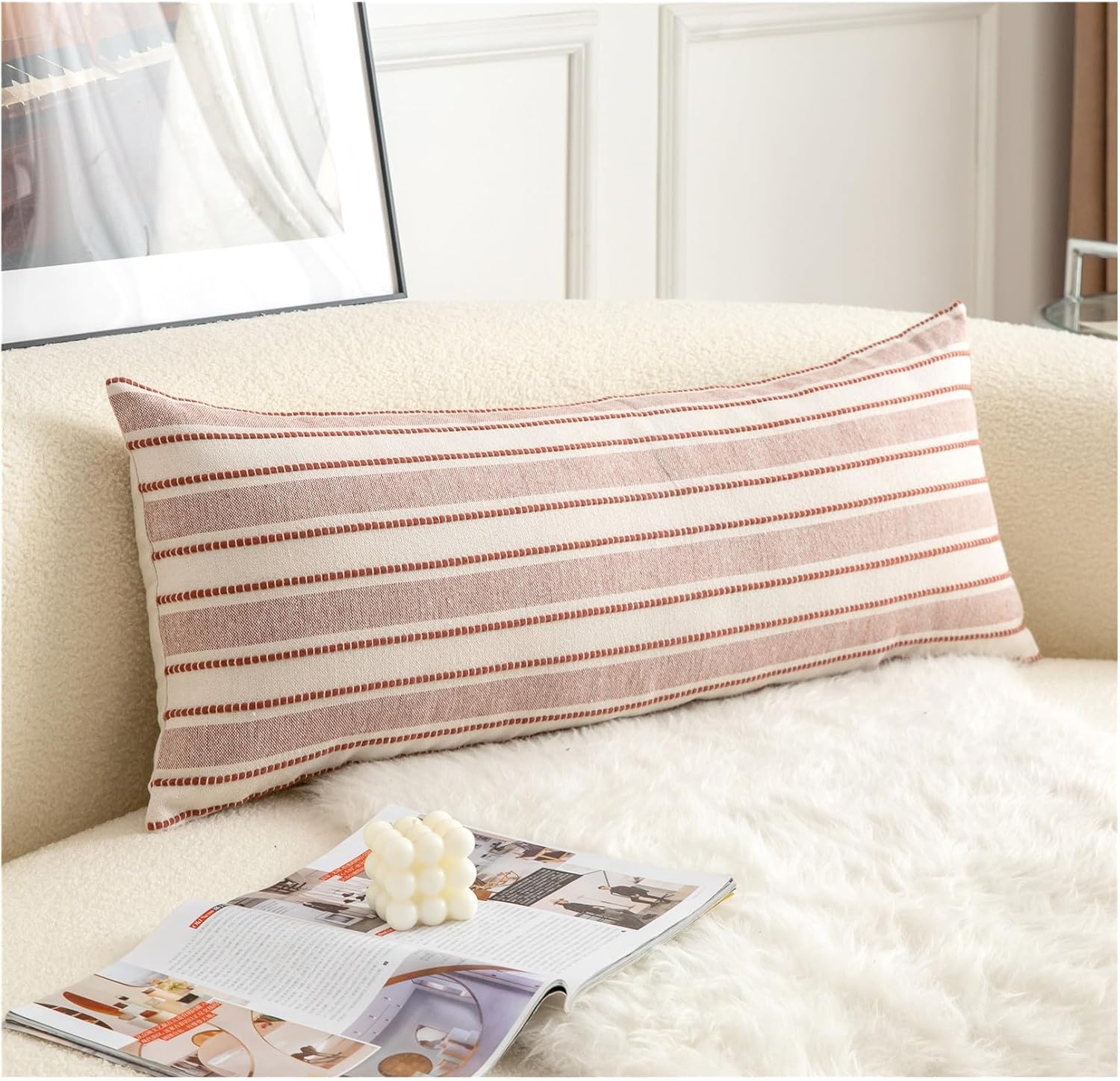 Boho Beige Throw Pillow Cover — 18" — Rust