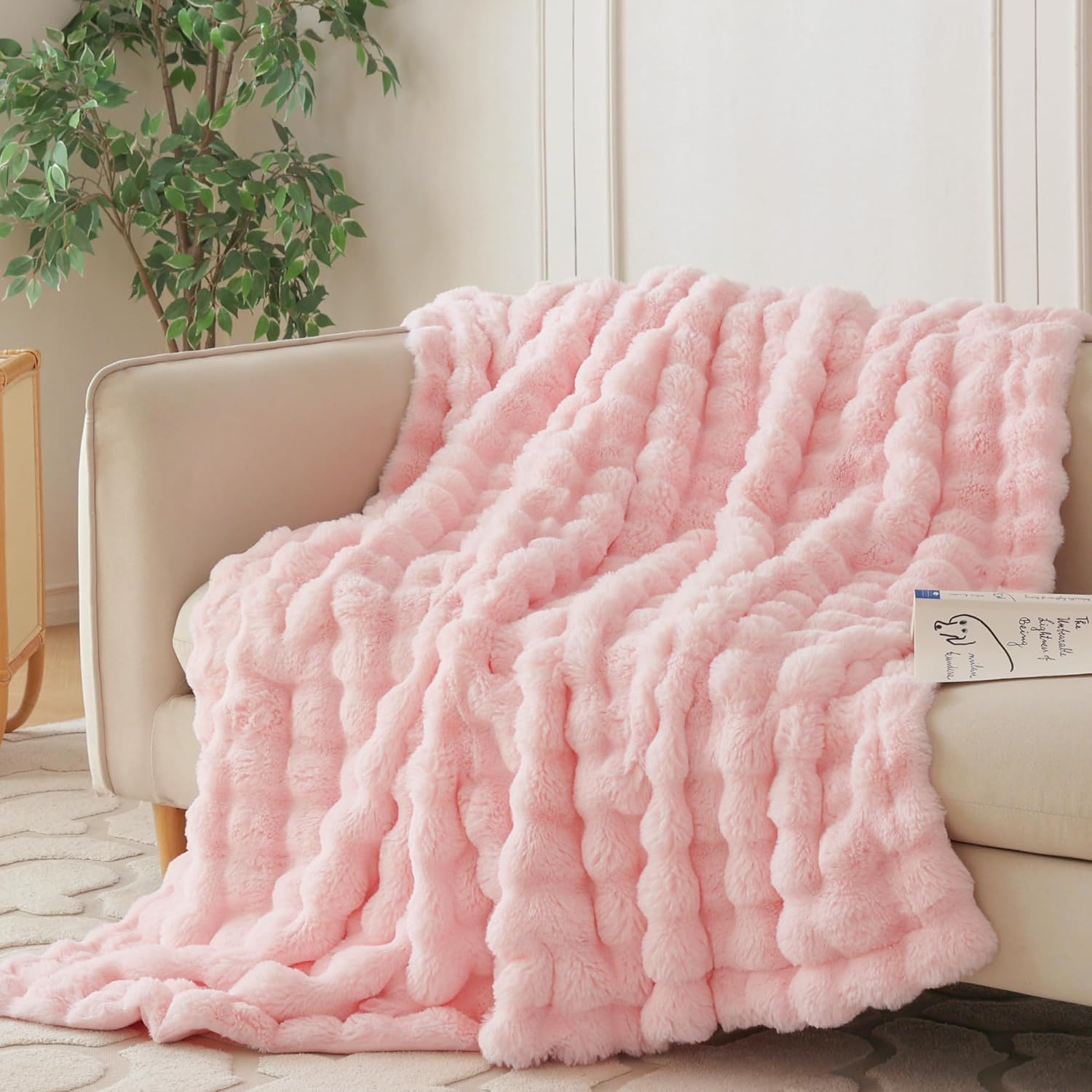 Beige Throw Pillow — 60" — Light Pink