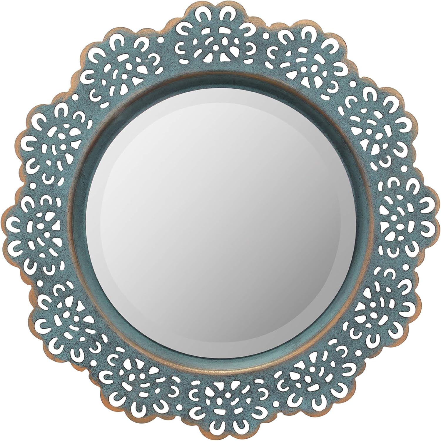 Round Farmhouse Blue Wall Mirror — 12.5" — Turquoise