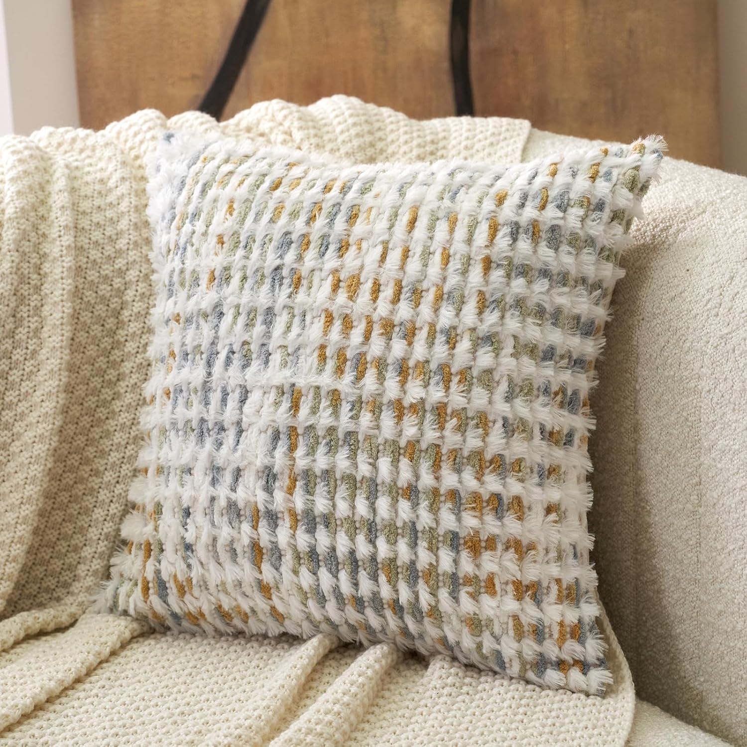Tufted Boho Black Throw Pillow Cover — 20" — Yellow White