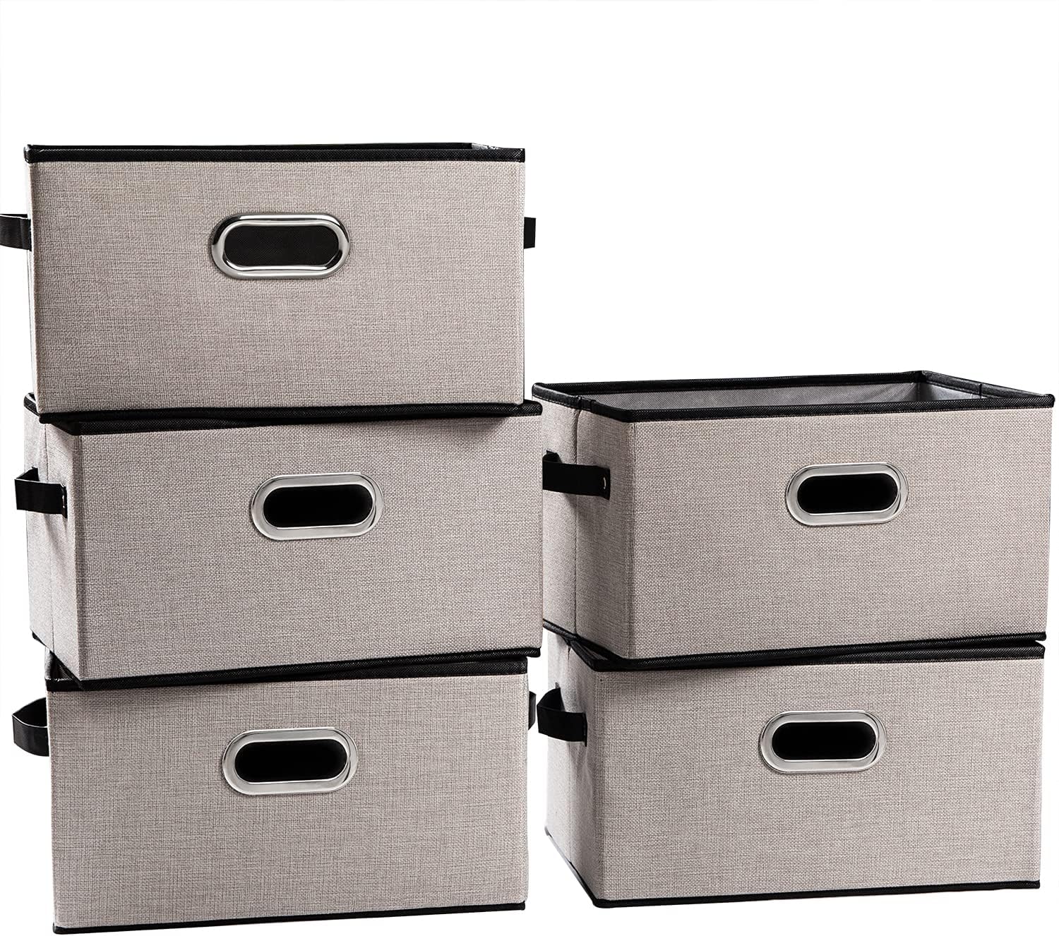 Beige Storage Bin — 7" — Light Grey
