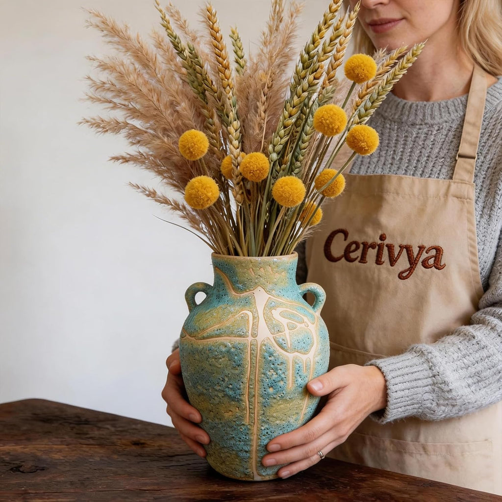 Handcrafted Boho Beige Flower Vase — 10" - View 6