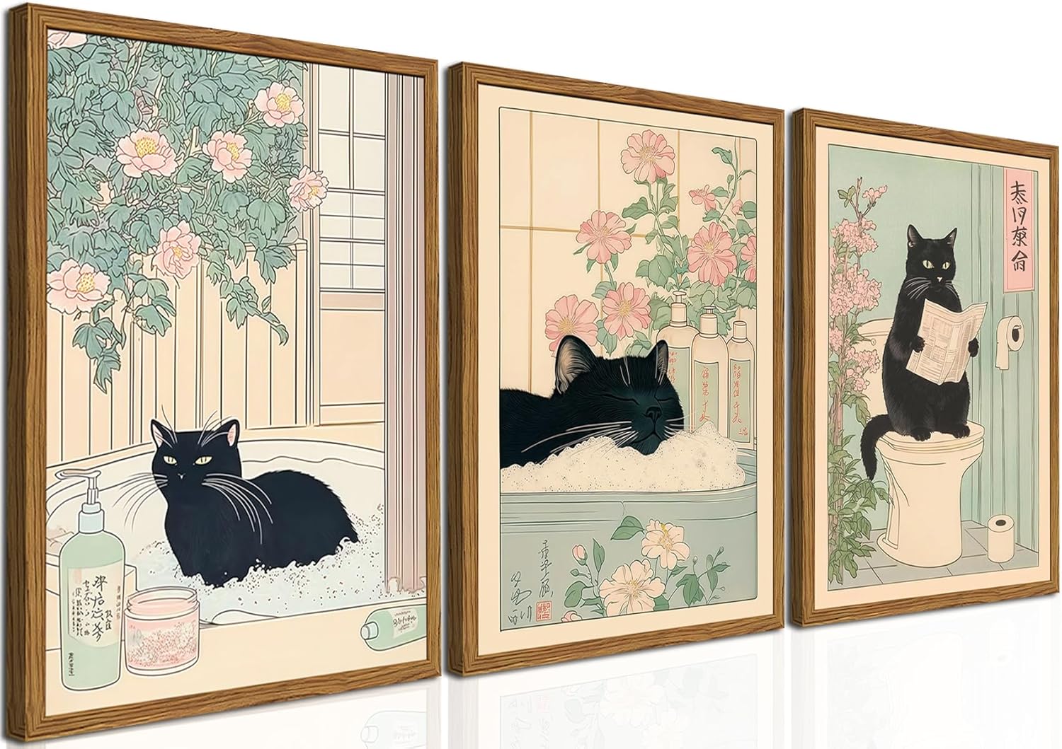 Framed Black Wall Decor — 16" — Japanese Black Cat