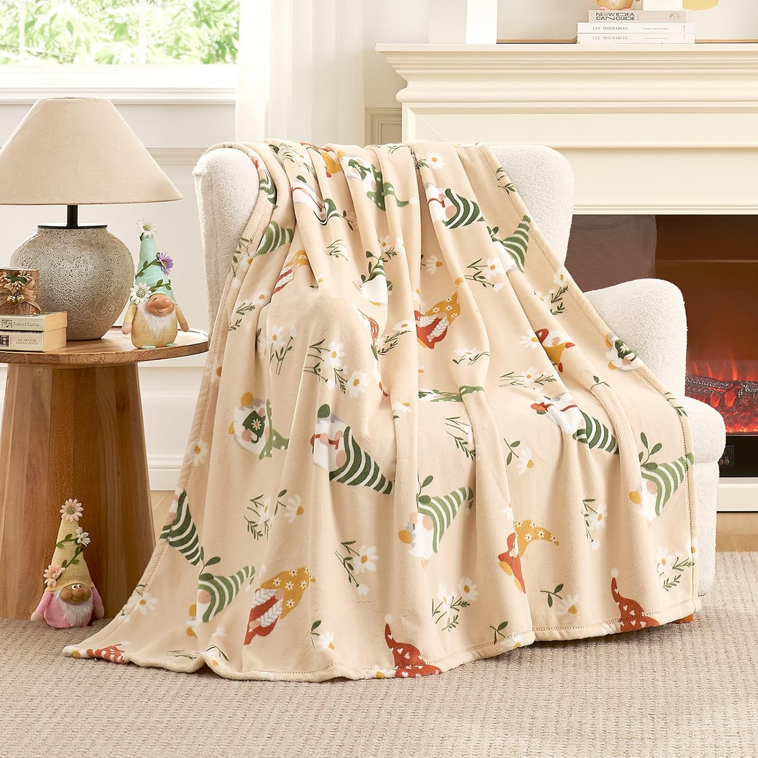 Beige Throw Pillow — 50" — Spring Gnome Beige