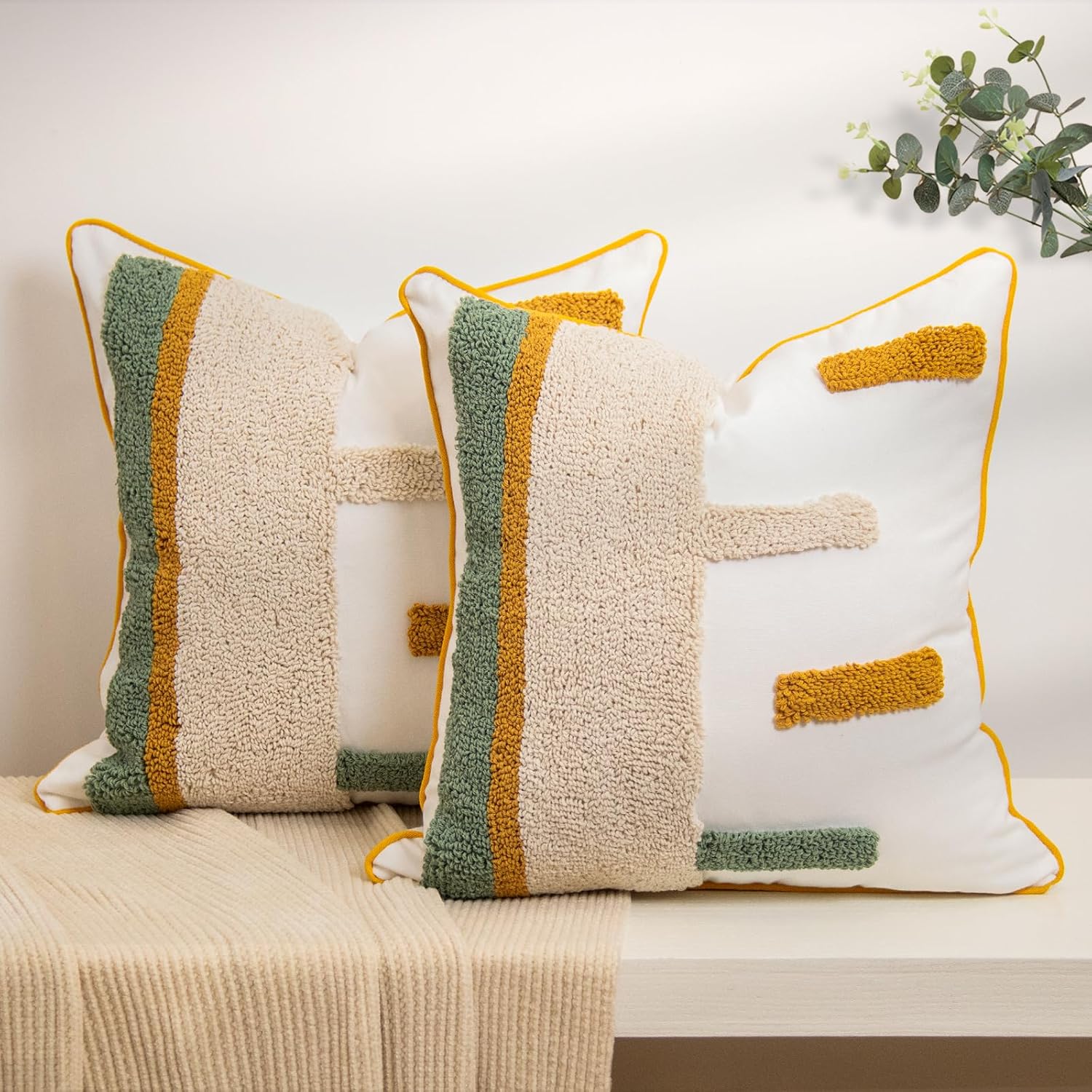 Embroidered Boho Fabric Throw Pillow Cover — 18" — Cr-714(2 Pack Without Pillow Insert)