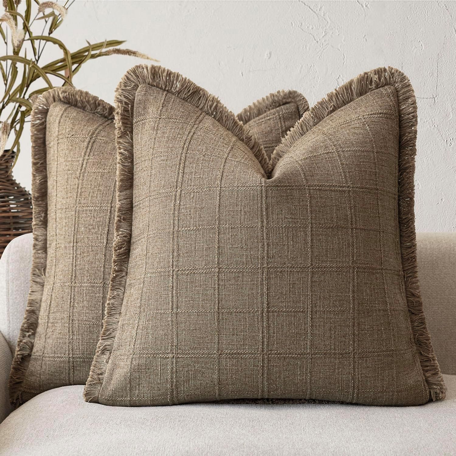Linen Boho Beige Throw Pillow Cover — 18" — 22" x 22" (Pack of 2)