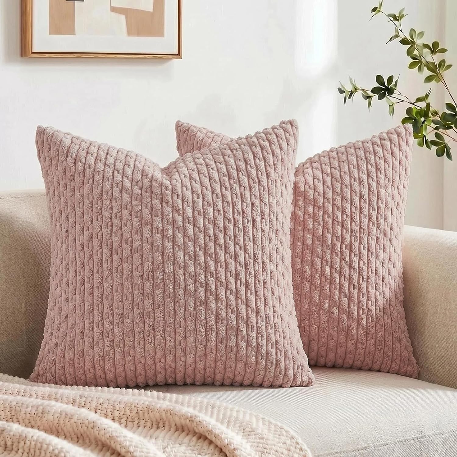 Boho Beige Throw Pillow Cover — 18" — 22" x 22" (Pack of 2)