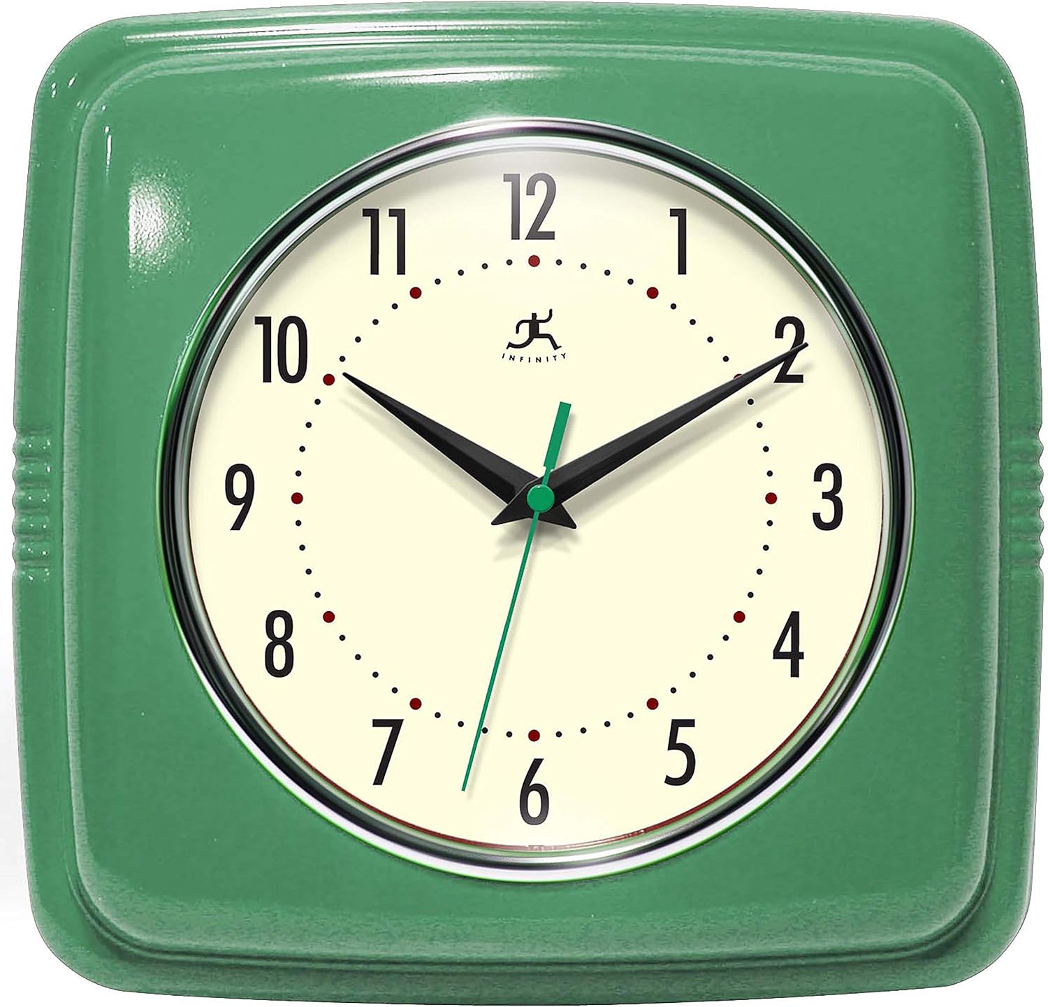 Vintage Mid-Century Beige Wall Clock — 9" — Green