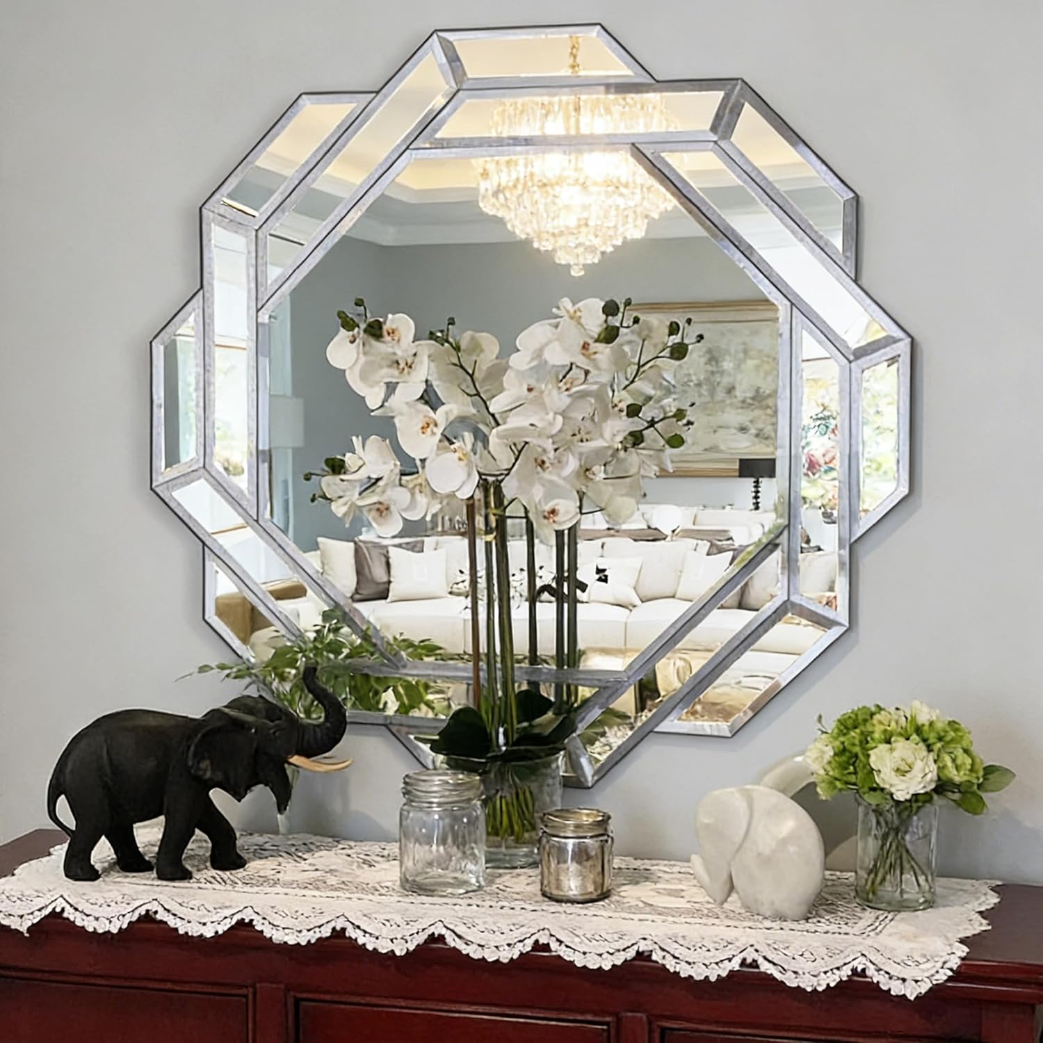 Beveled Glass Wall Mirror — 24" — 32"L x 32"W