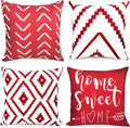 Linen Boho Beige Throw Pillow Cover — 18" — Wine Red-geometric