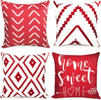 Linen Boho Beige Throw Pillow Cover — 18" — Wine Red-geometric