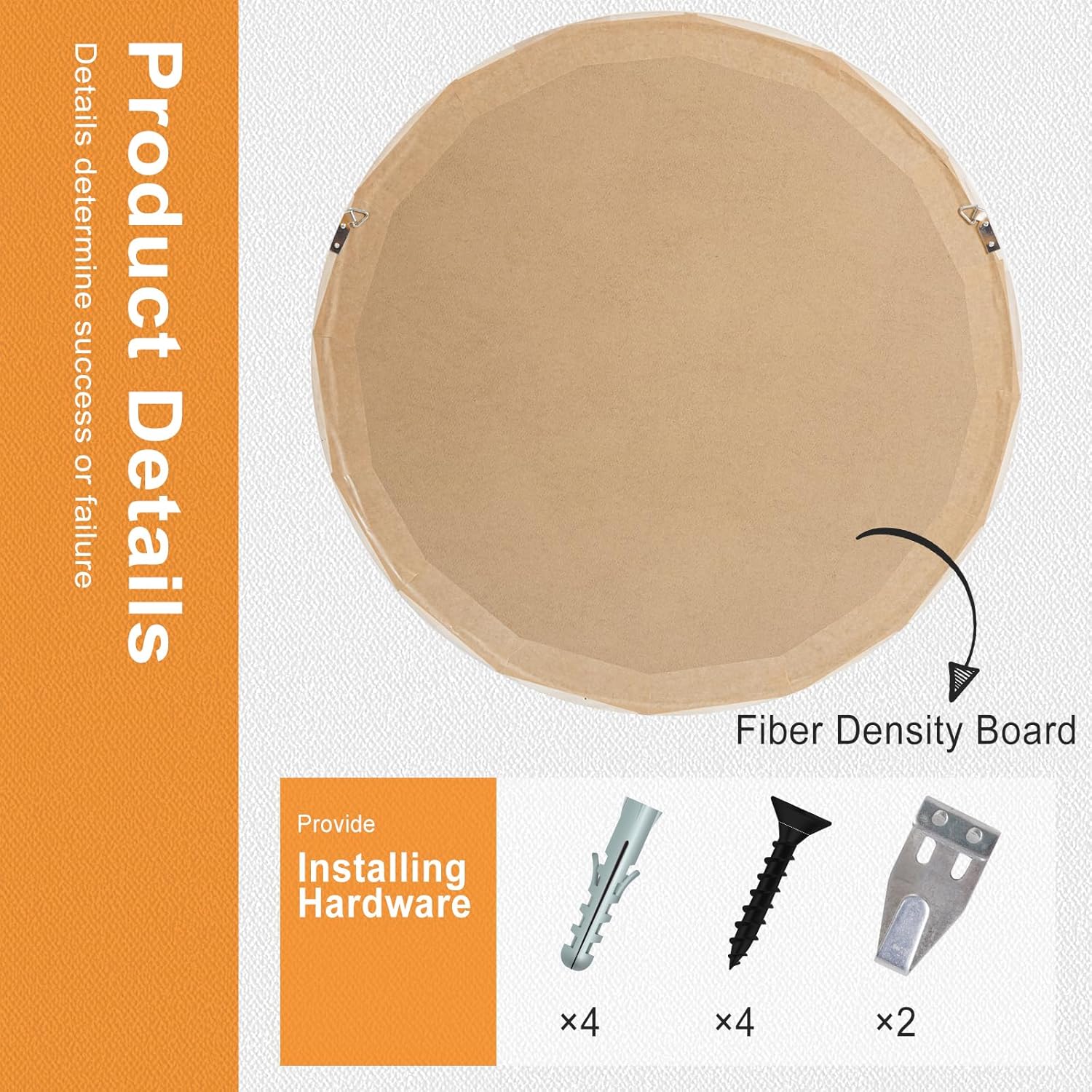Beige Round Mirror — 24" - View 4