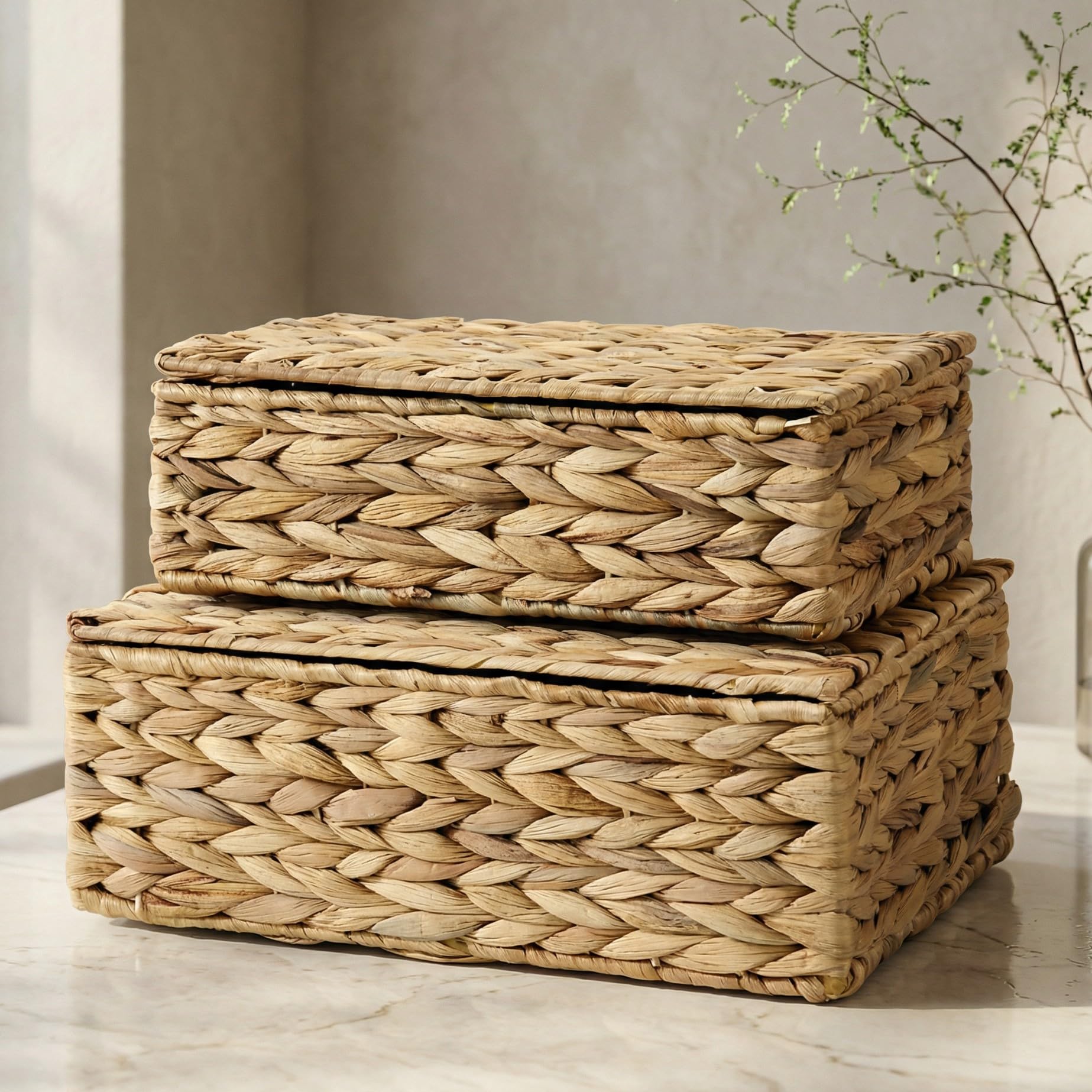 Boho Rattan Storage Basket — Set of 2