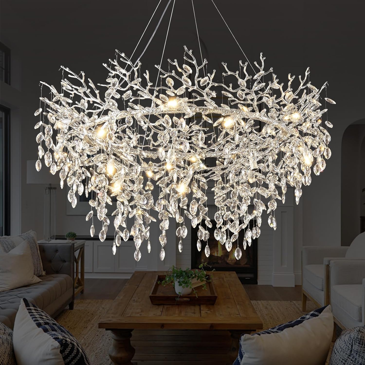 Rectangular Luxe Black Chandelier — 16-Light — Silver