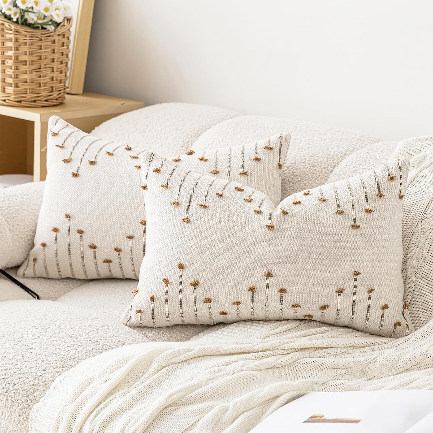 Boho Beige Throw Pillow Cover — 18" — Beige and Brown