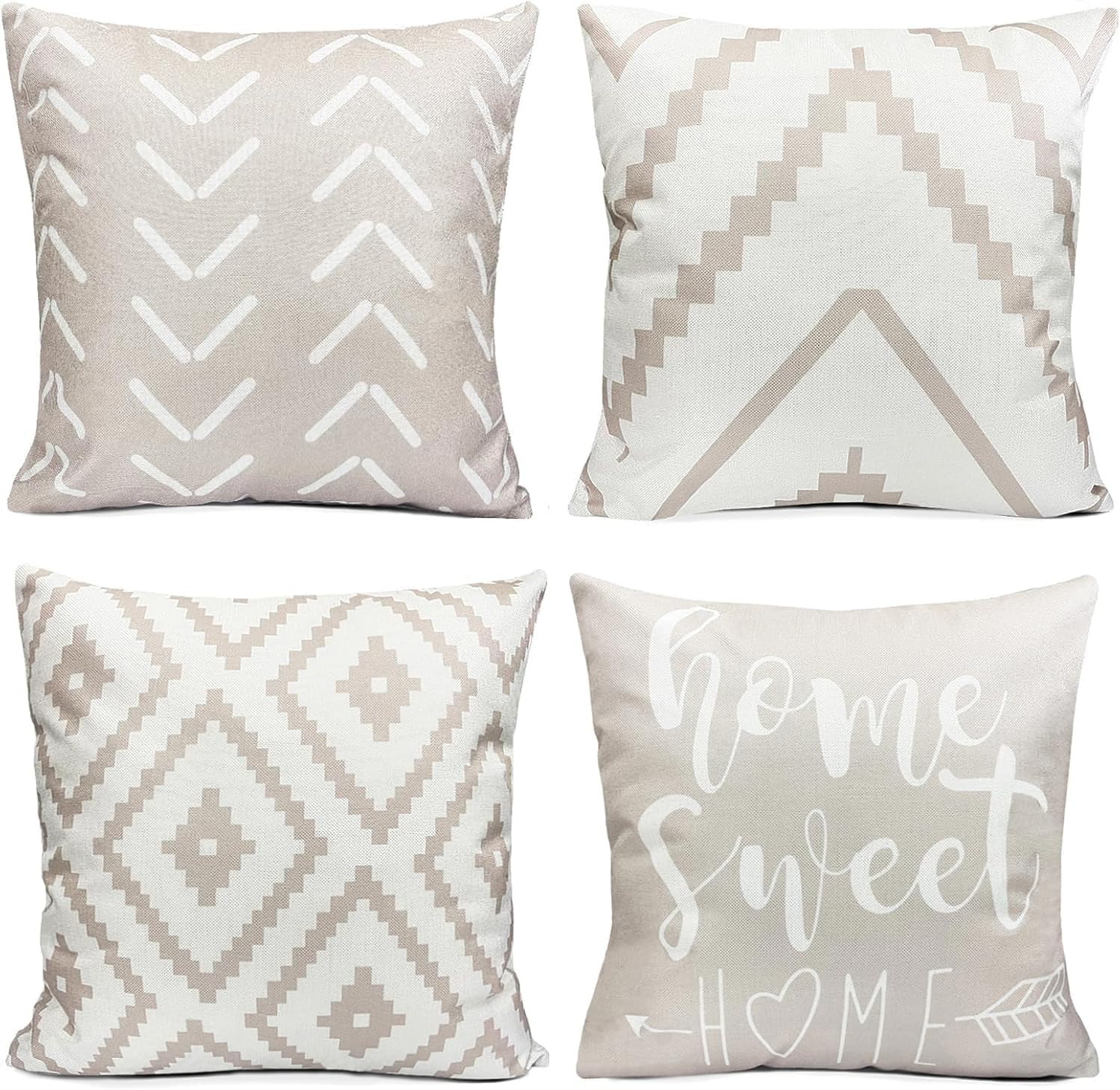 Linen Boho Beige Throw Pillow Cover — 18" — Light Khaki-geometric