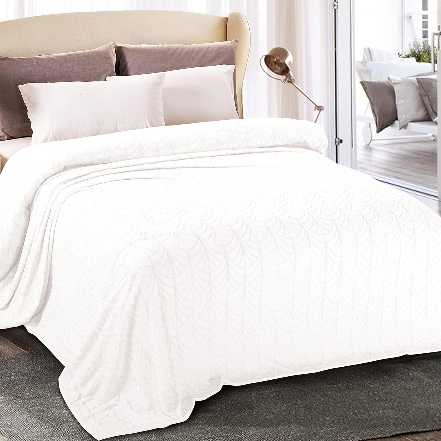 Velvet Luxe Beige Throw Pillow — 50" — White