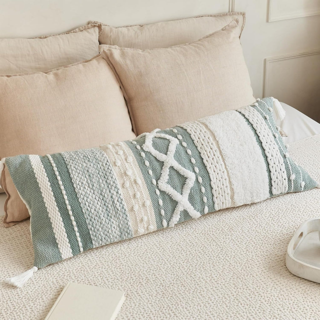 Lumbar Boho Blue Pillow Cover — 14x36 — Sage