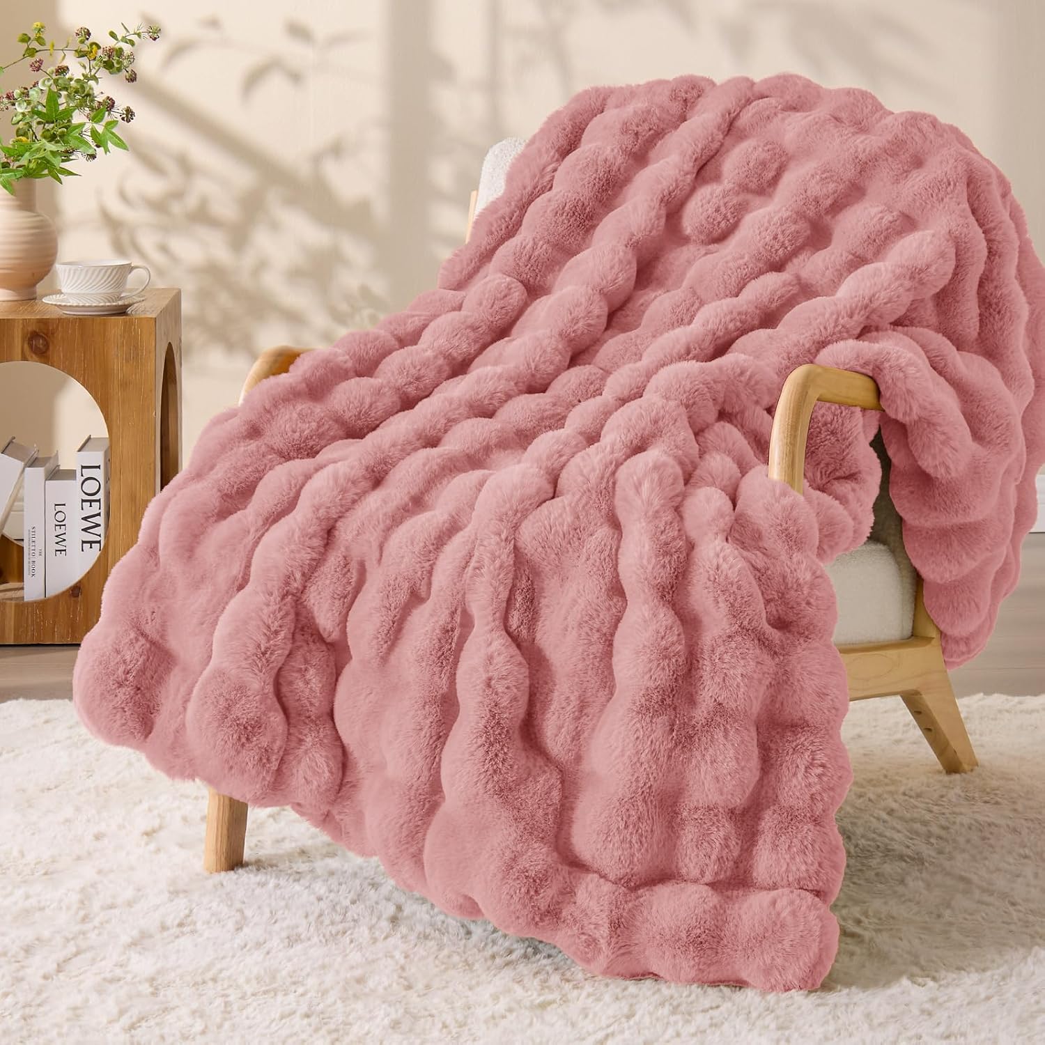 Beige Throw Pillow — 50" — Solid Dusty Pink