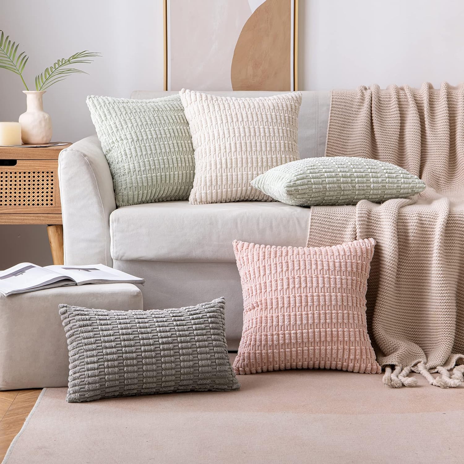 Boho Beige Throw Pillow Cover — 18" - View 3