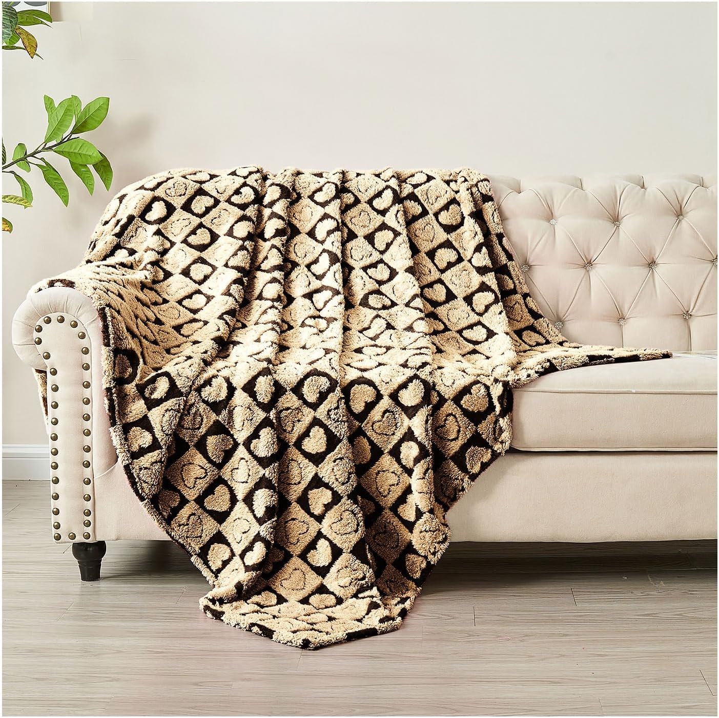 Beige Throw Pillow — 50" — Black Brown