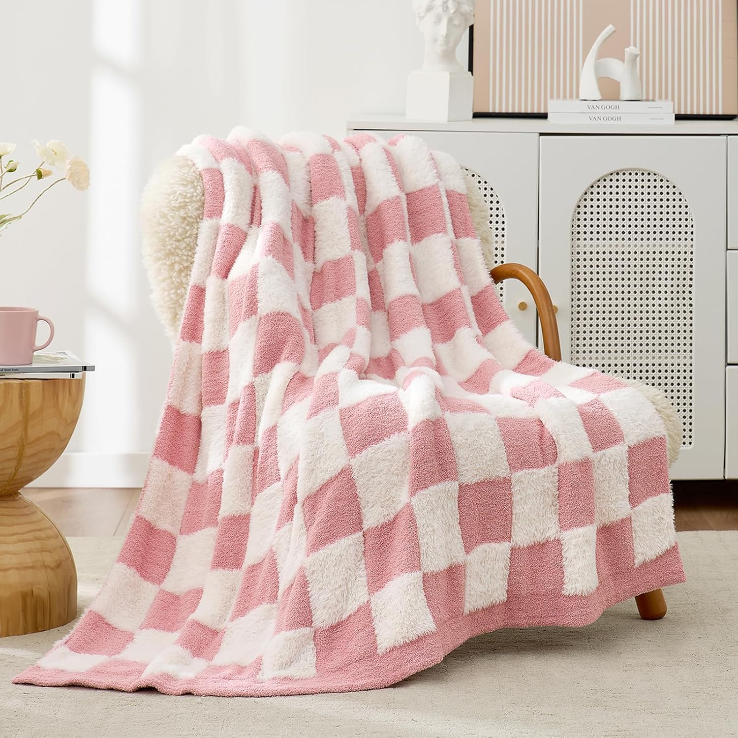 Beige Throw Pillow — 50" — Pink White