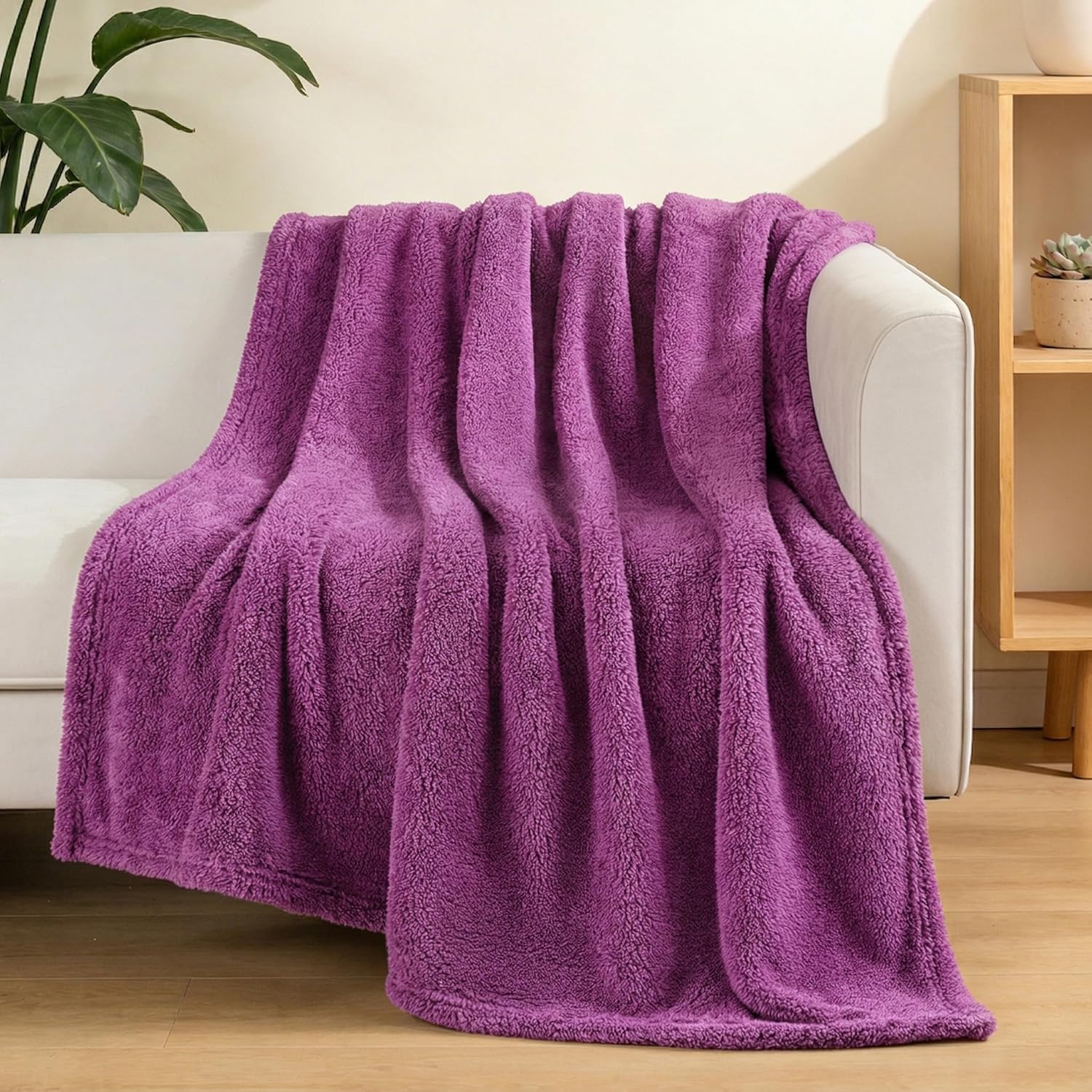 Velvet Luxe Beige Throw Pillow — 60" — Purple