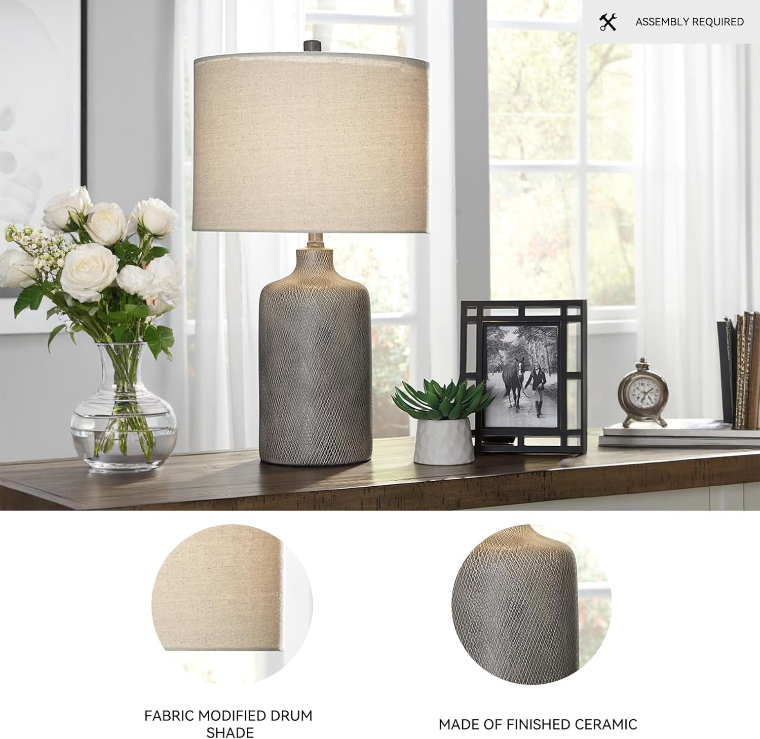 Antique Modern Beige Table Lamp — 25" - View 3