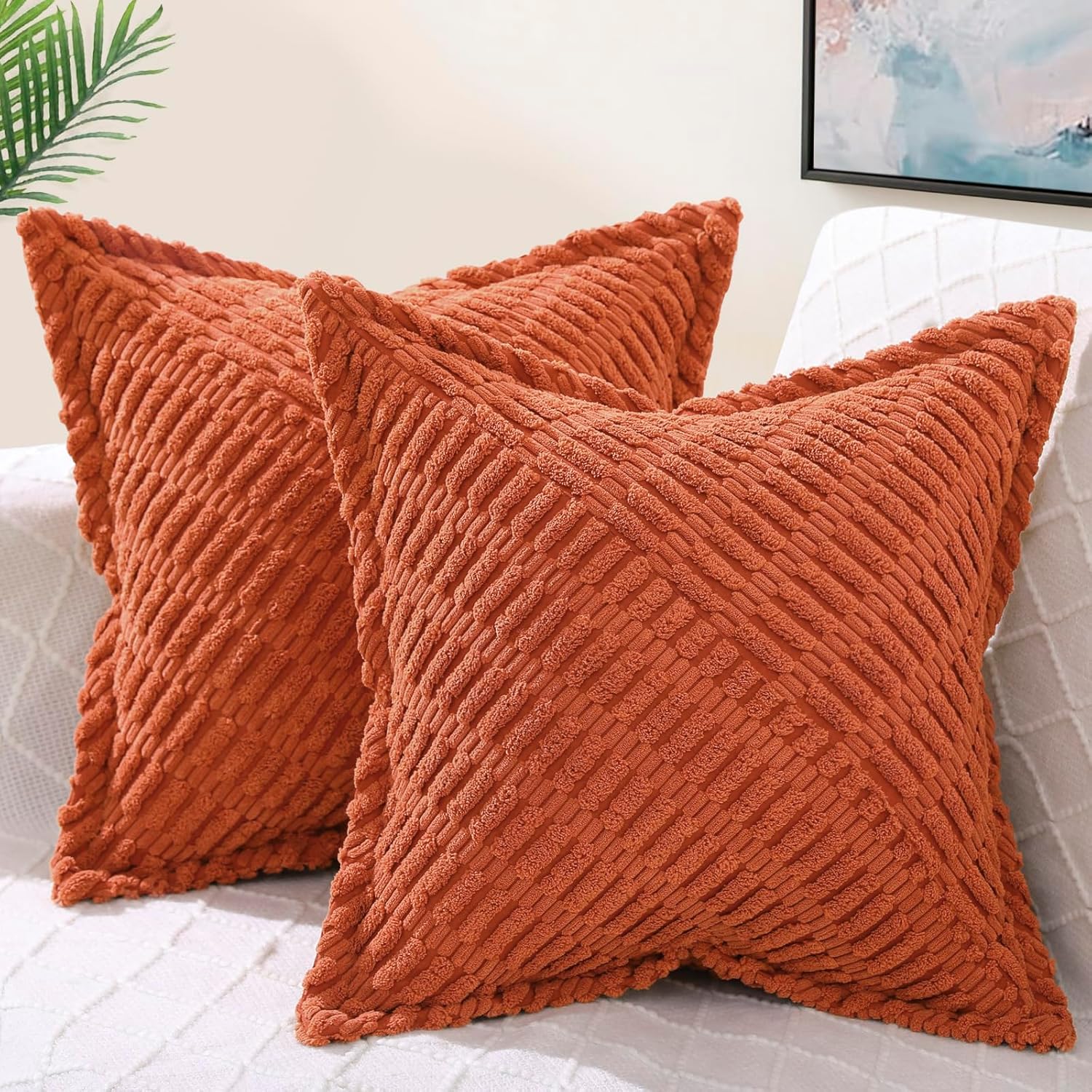 Boho Beige Throw Pillow Cover — 18" — Rust