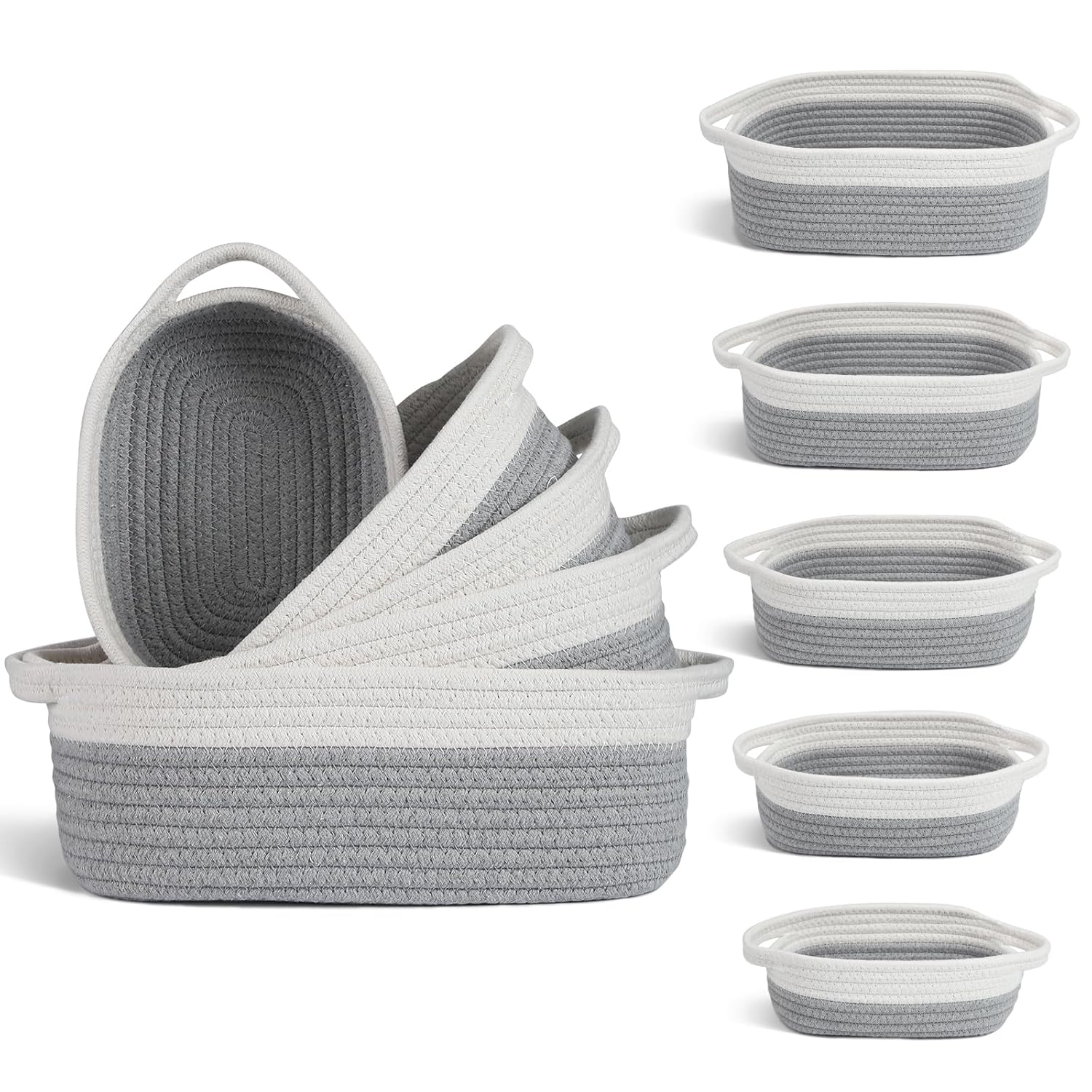 Boho Grey Basket — Set of 5 — Off White & Gray