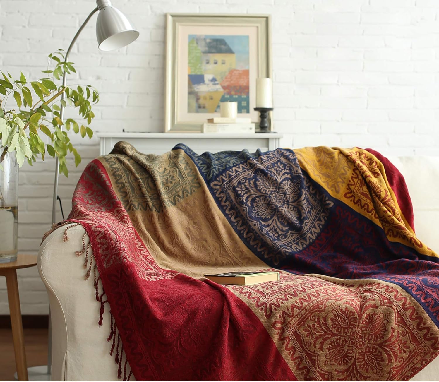 Chenille Boho Beige Throw Pillow — Large
