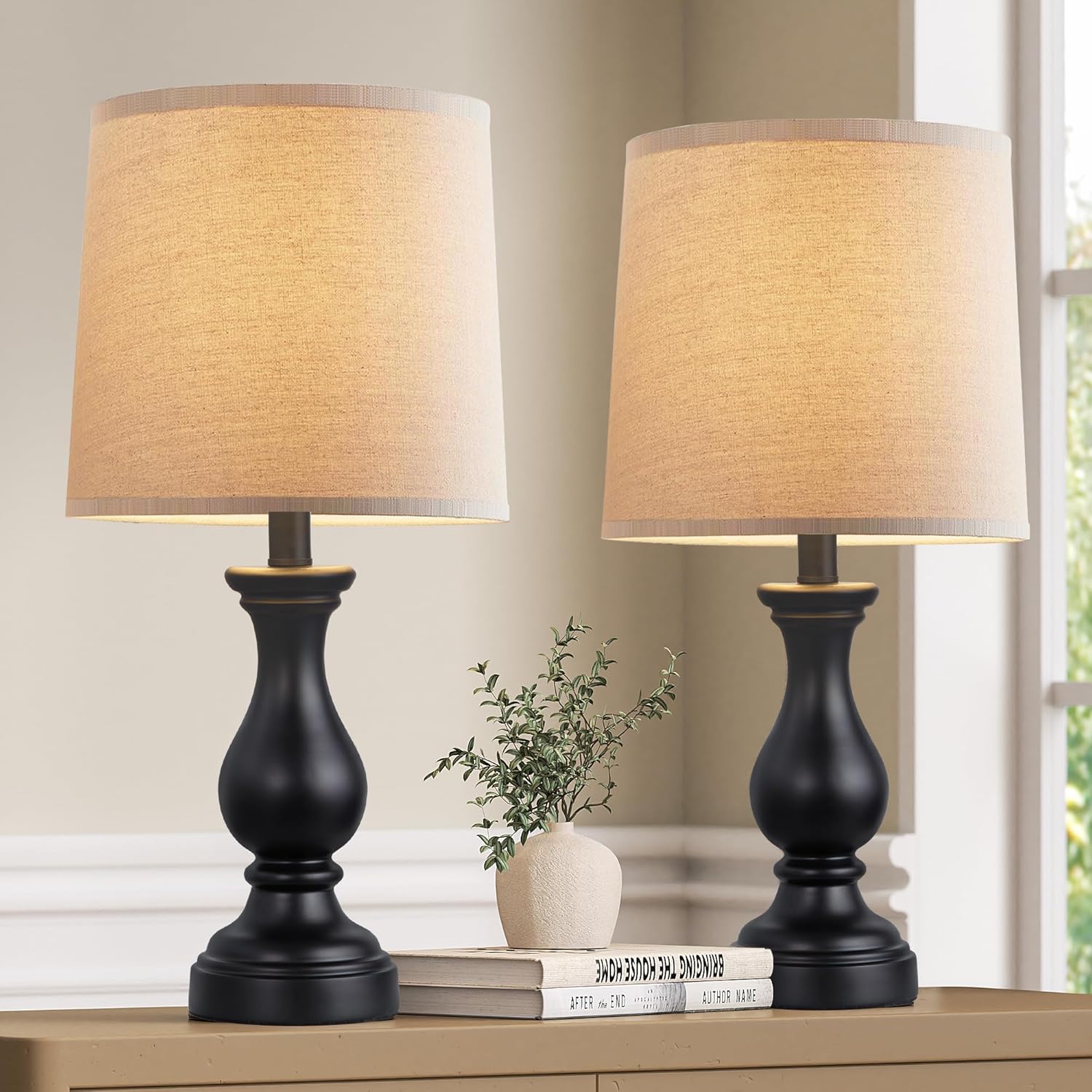 Linen Boho Black Bedside Lamp — 22" — C. Matte Black